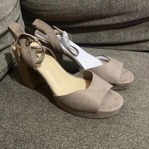 Bar III Taupe Suede Block Heel Sandals